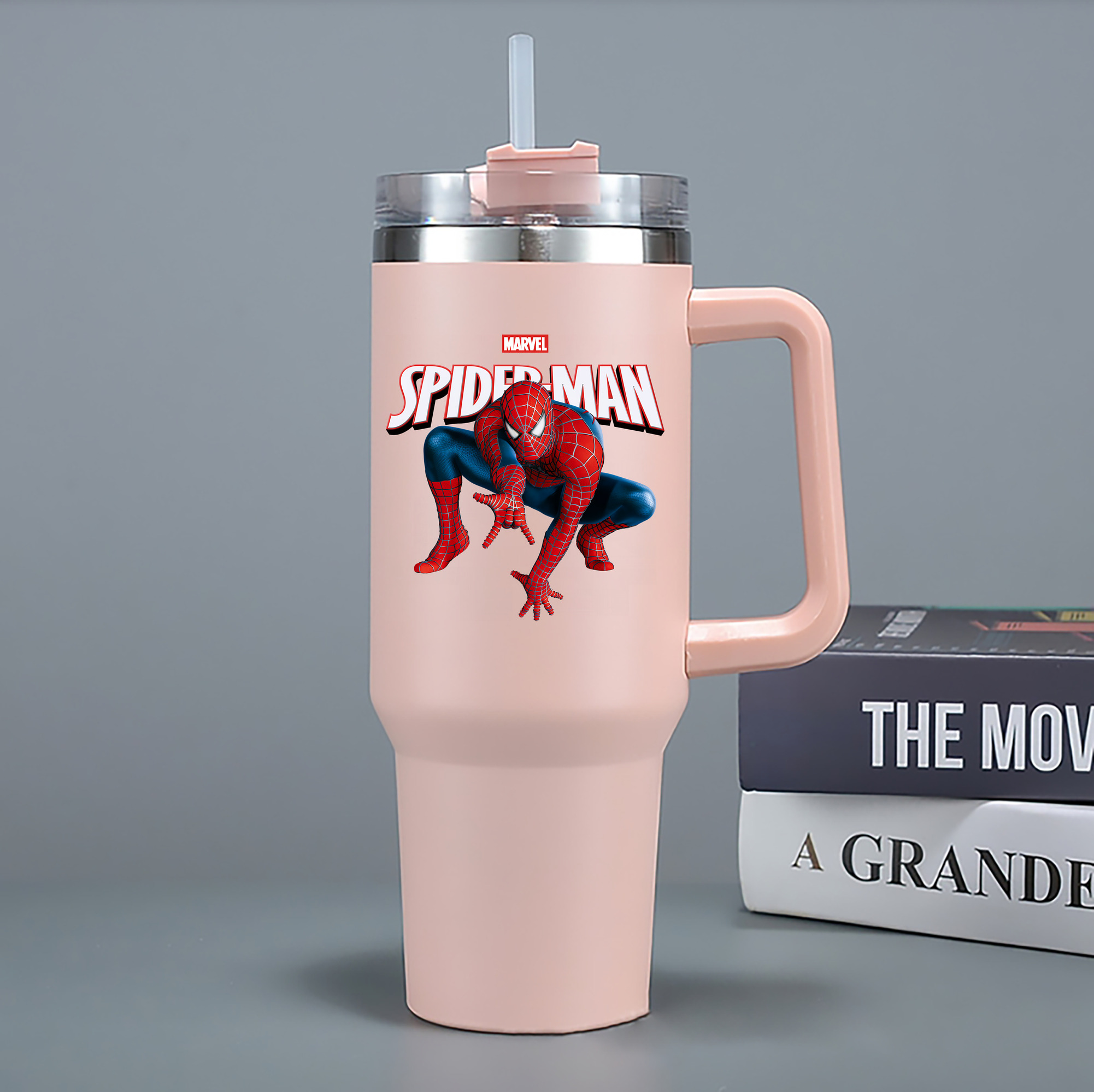 （画像用） Spider Man スパイダーマン 1200mL車用タンブラー - クリスタルステッカー（プラスチックストロー付き）